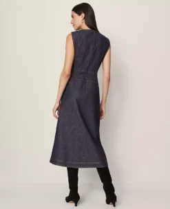 Petite Weekend Collection Crew Neck Flare Midi Dress Deep Indigo -Anntaylor Shop 858543 4884 ALT1
