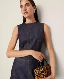 Petite Weekend Collection Crew Neck Flare Midi Dress Deep Indigo -Anntaylor Shop 858543 4884 ALT2