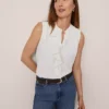 Petite Ruffle Sleeveless Blouse Winter White 2 Petite Ruffle Sleeveless Blouse Winter White -Anntaylor Shop 858544 9192