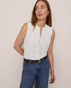 Petite Ruffle Sleeveless Blouse Winter White