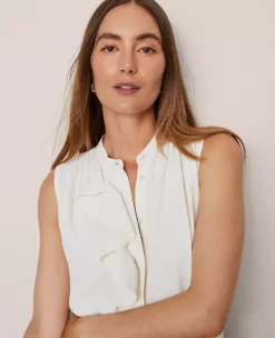 Petite Ruffle Sleeveless Blouse Winter White 7 Petite Ruffle Sleeveless Blouse Winter White -Anntaylor Shop 858544 9192 ALT2