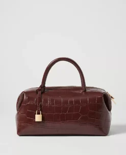 Croco Large Top Handle Bag Dark Brown