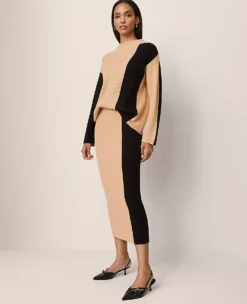 Colorblock Ribbed Mock Neck Sweater Camel Multi -Anntaylor Shop 858557 018868 ALT2