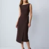 Petite Wrap Effect Sheath Dress In Fluid Crepe Pure Chocolate