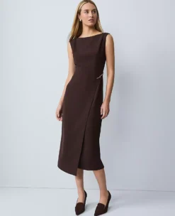 Petite Wrap Effect Sheath Dress In Fluid Crepe Pure Chocolate