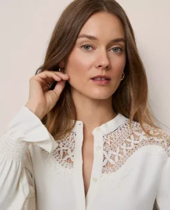 Petite Lace Trim Blouse Winter White