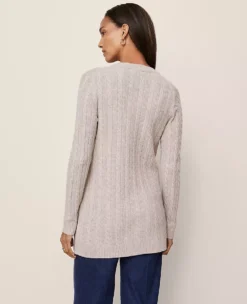 Petite Long Cable Cardigan Vintage Taupe Melange -Anntaylor Shop 858599 0732 ALT1