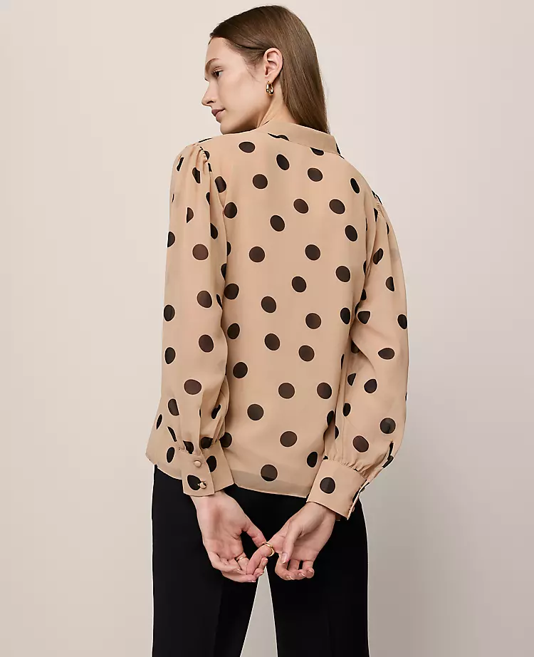 Petite Dotted V-Neck Popover Cafe Au Lait 5 Petite Dotted V-Neck Popover Cafe Au Lait - Image 3