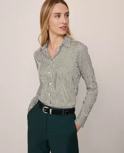 Petite Striped Perfect Shirt Muted Moss