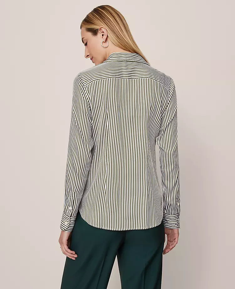Petite Striped Perfect Shirt Muted Moss 4 Petite Striped Perfect Shirt Muted Moss - Image 2