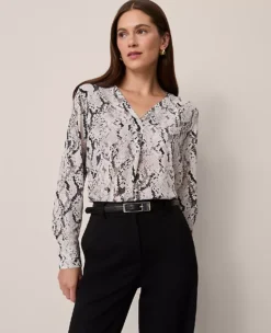 Petite Snake Print Mixed Media Top Winter White