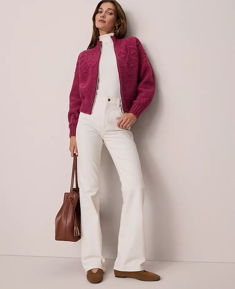 Petite Weekend Collection Cable Knit Bomber Sweater Jacket Strawberry Shortcake 7 Petite Weekend Collection Cable Knit Bomber Sweater Jacket Strawberry Shortcake - Image 5