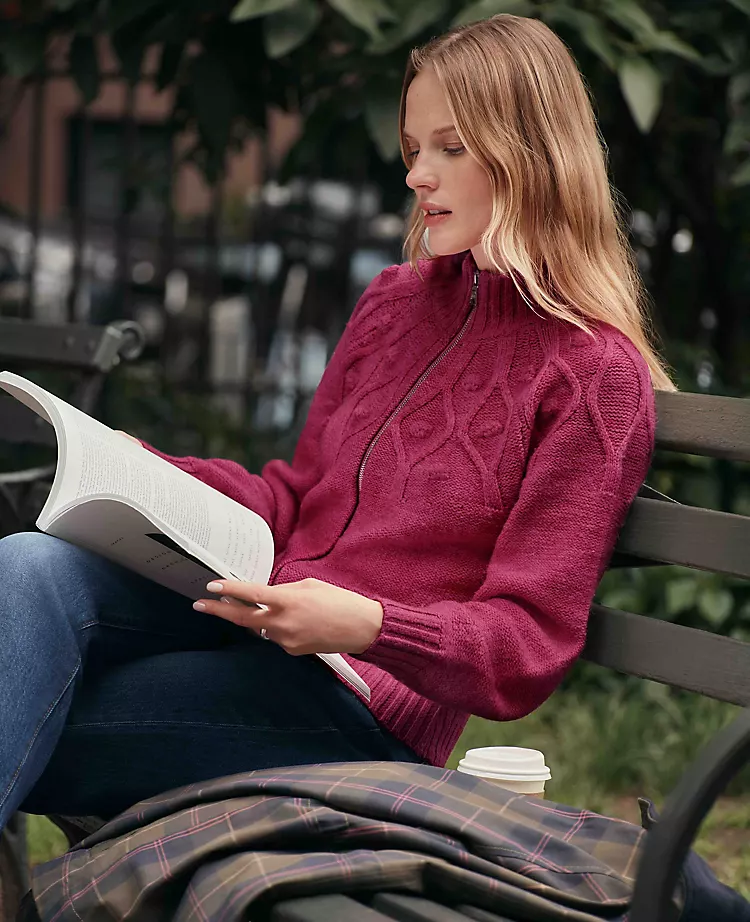 Petite Weekend Collection Cable Knit Bomber Sweater Jacket Strawberry Shortcake 3 Petite Weekend Collection Cable Knit Bomber Sweater Jacket Strawberry Shortcake