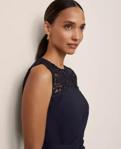 Petite Lace Trim Satin Midi Dress Night Sky 7 Petite Lace Trim Satin Midi Dress Night Sky -Anntaylor Shop 858673 1362 ALT2
