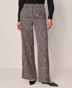 The Wide-Leg Pant In Plaid Black/Brown Multi -Anntaylor Shop 858680 019339 ALT1