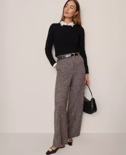 The Wide-Leg Pant In Plaid Black/Brown Multi -Anntaylor Shop 858680 019339 ALT3
