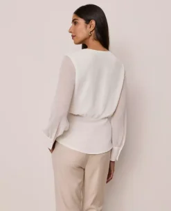 Petite Draped Wrap Blouse Winter White -Anntaylor Shop 858684 9192 ALT1