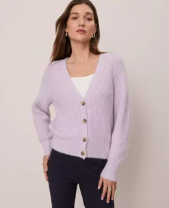 Petite Weekend Collection Cozy Ribbed Cardigan Lavender Frost