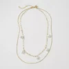 Mini Pearl And Chain Layered Necklace Goldtone