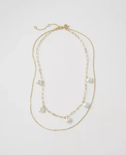 Mini Pearl And Chain Layered Necklace Goldtone