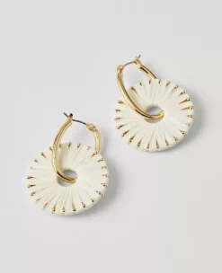 Straw Wrapped Circle Drop Earrings Ivory