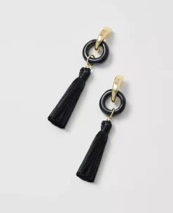 Raffia Tassel Drop Earrings Black