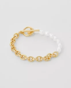 Pearlized Metal Bracelet Goldtone